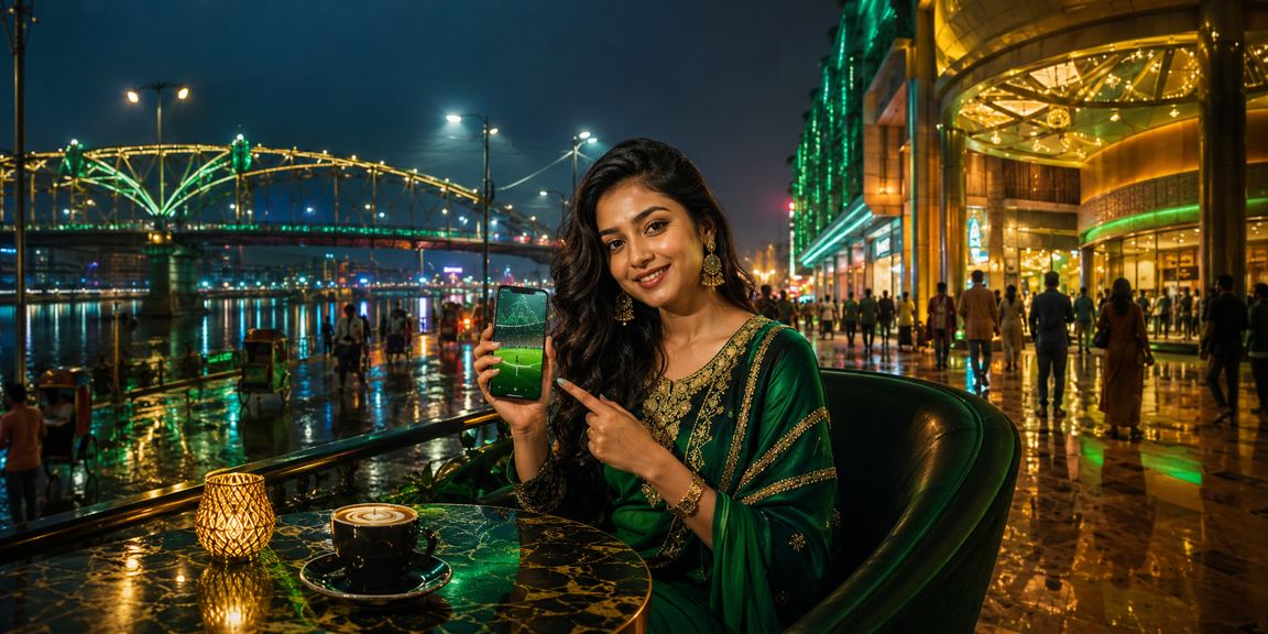 রাজশাহীতে নিওন আলোয় ক্যাসিনো অ্যাপ ব্যবহার করছেন একজন খেলোয়াড়